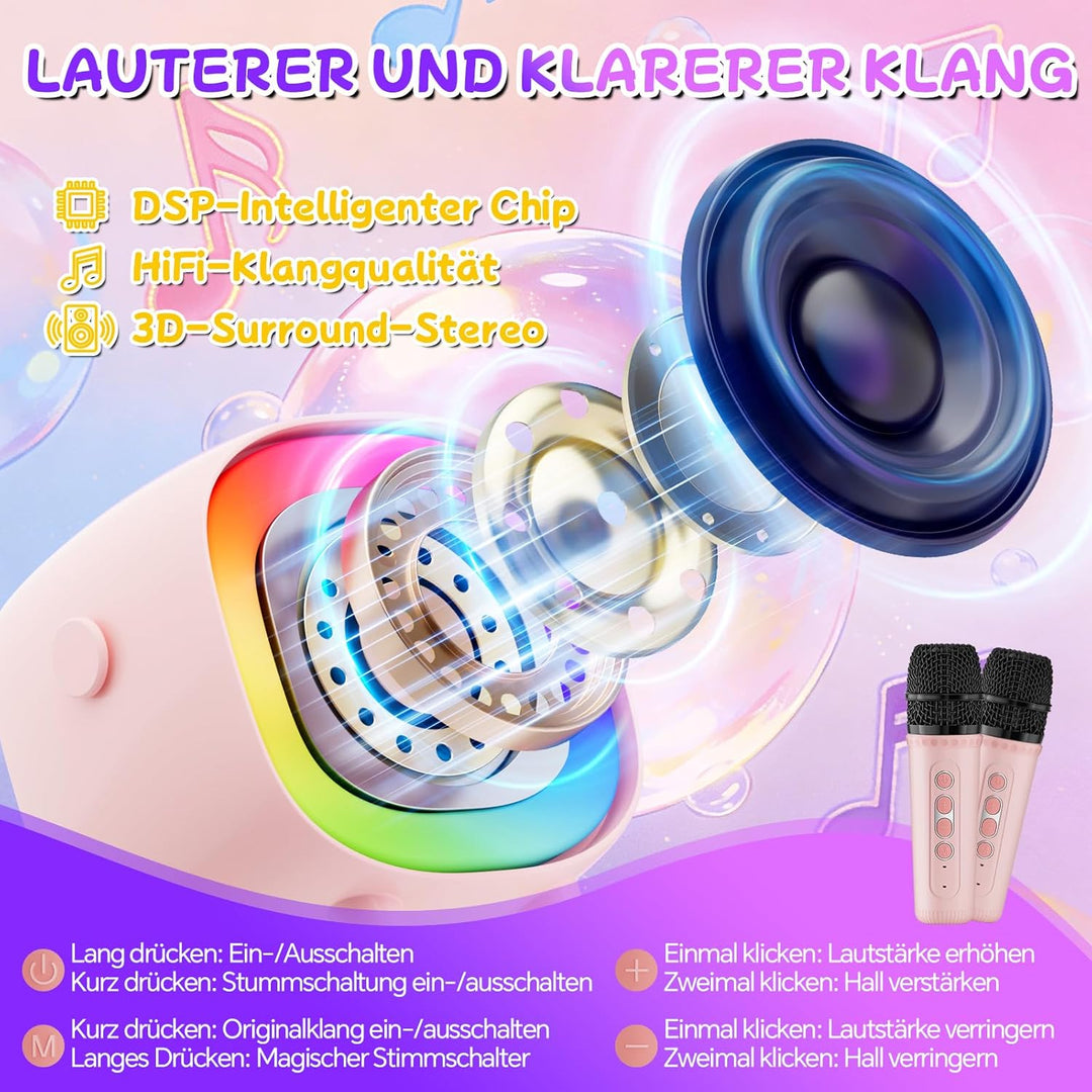 Karaoke Maschine Kinder, Mini Karaoke Maschine mit 2 Mikrofonen, Karaoke Kinder Mikrofon mit Stimmef