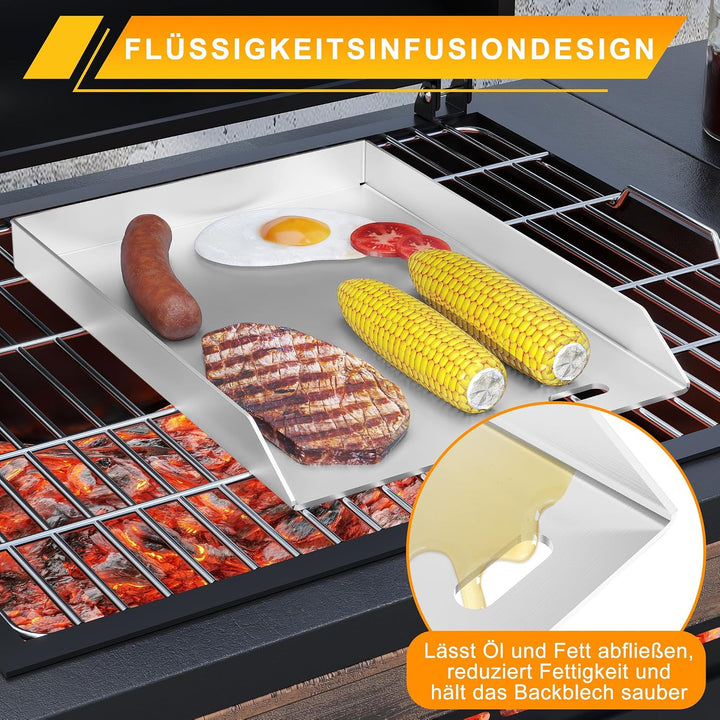 XMTECH Edelstahl Grillplatte, 30x40x4 cm, Gleichmässige Wärmeverteilung für Gas- und Kohlegrills – I