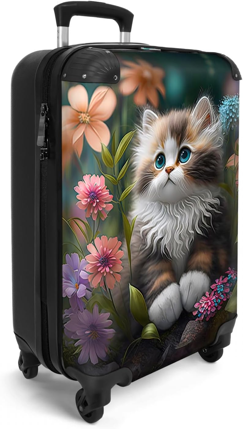 NoBoringSuitcases.com® Koffer Handgepäck Trolley Rollkoffer Kleine Reisekoffer - Kätzchen - Illustra