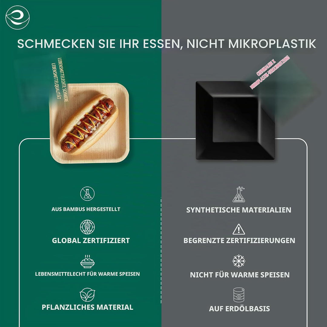 ECO SOUL 100% kompostierbare 15 cm, quadratische Palmblatt Teller [200 Stück] |Premium Palmblatt Ges
