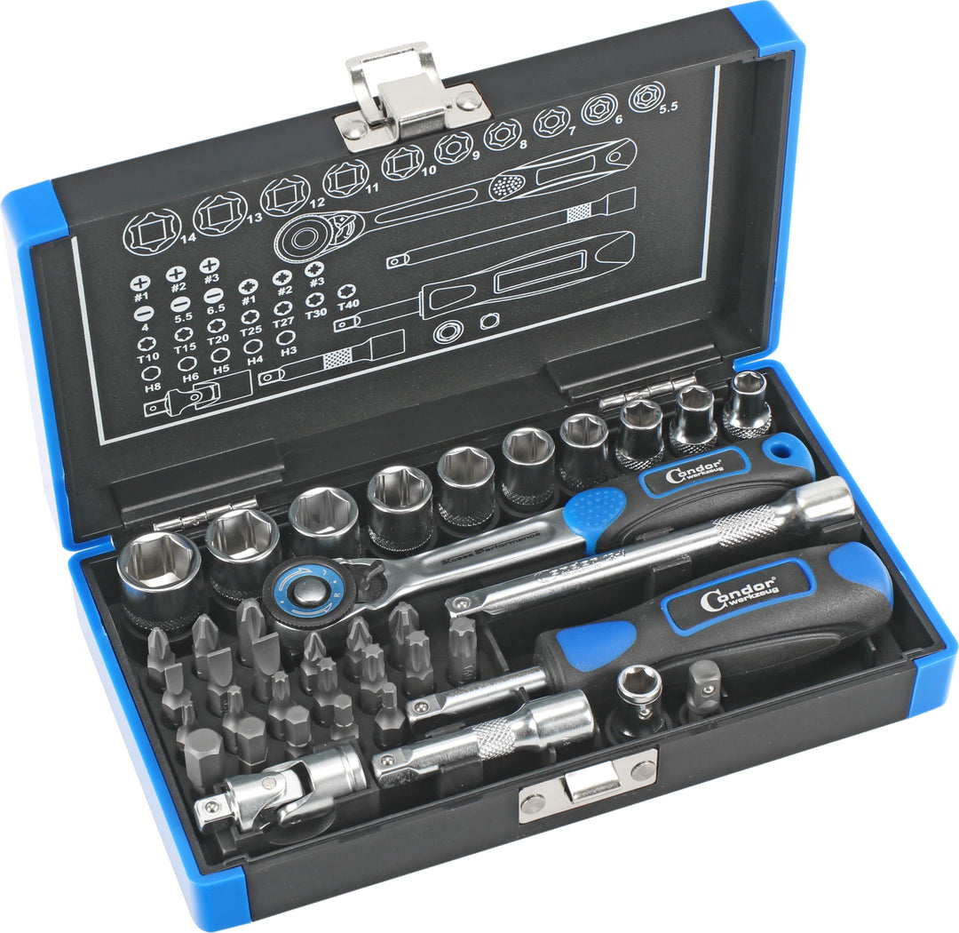 Condor Werkzeug 1138 | Steckschlüssel und Bit-Satz | 38-tlg. | 1/4" | 6-kant | 5,5-14 mm, 38-tlg.