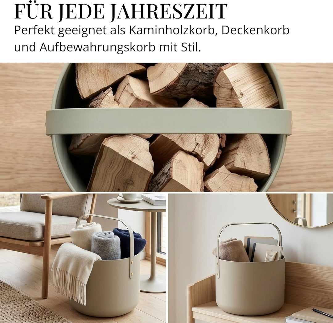LIVLIG Design Kaminholzkorb Metall, Holzkorb für Kaminholz mit Henkel, Grosser Korb für Kaminholz 36