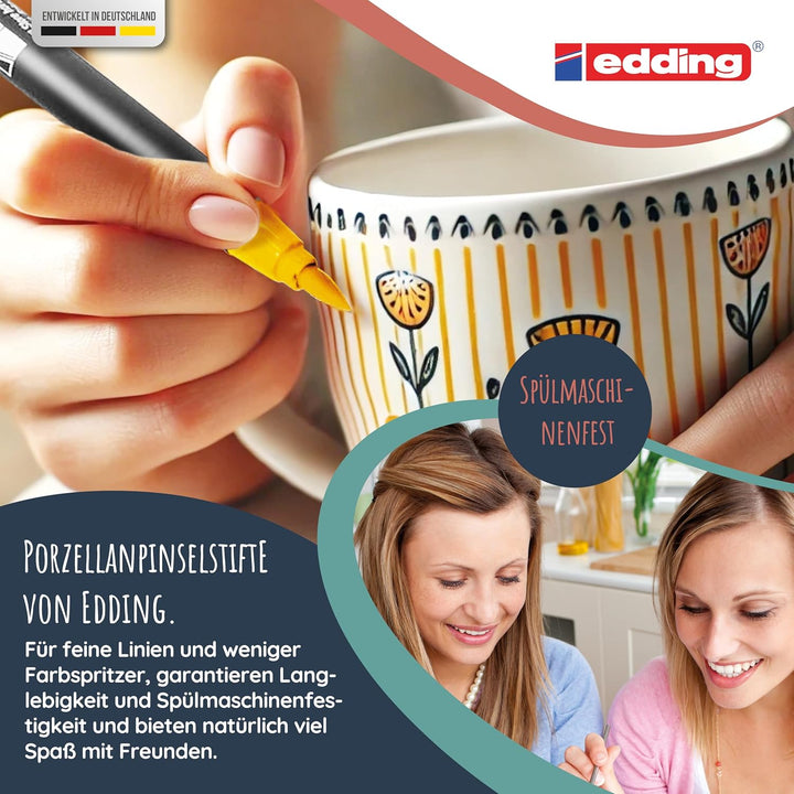 Veluxis TassenPoet Tassen-Malset mit 2 Keramik-Tassen (400 ml) & 6 edding Porzellanmalstiften inkl.
