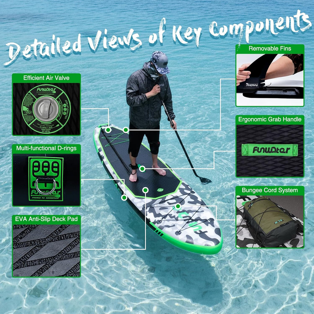 FunWater 10'6"–11'6" SUP Board, aufblasbares Stand-Up Paddle Board für alle Könnensstufen, ideal für