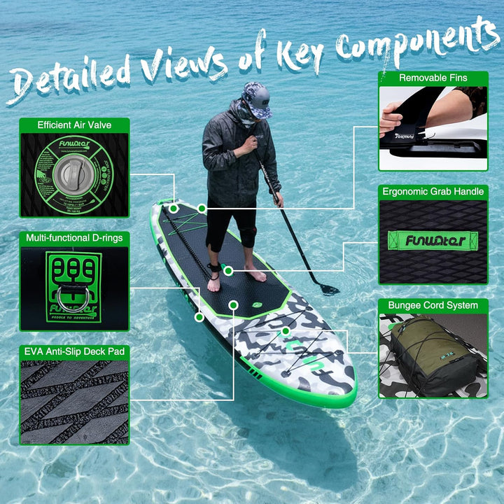 FunWater 10'6"–11'6" SUP Board, aufblasbares Stand-Up Paddle Board für alle Könnensstufen, ideal für