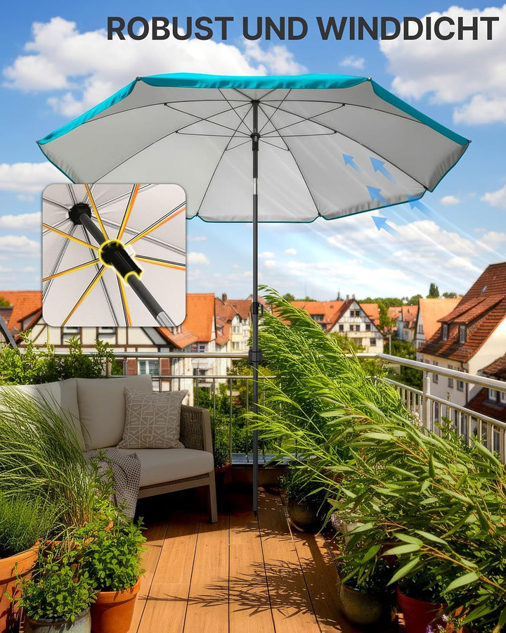 4smile Sonnenschirm Strand SunnyJoy, Türkis - UPF 50+ Strandschirm Ø 200 cm, sicherer Sonnenschutz S