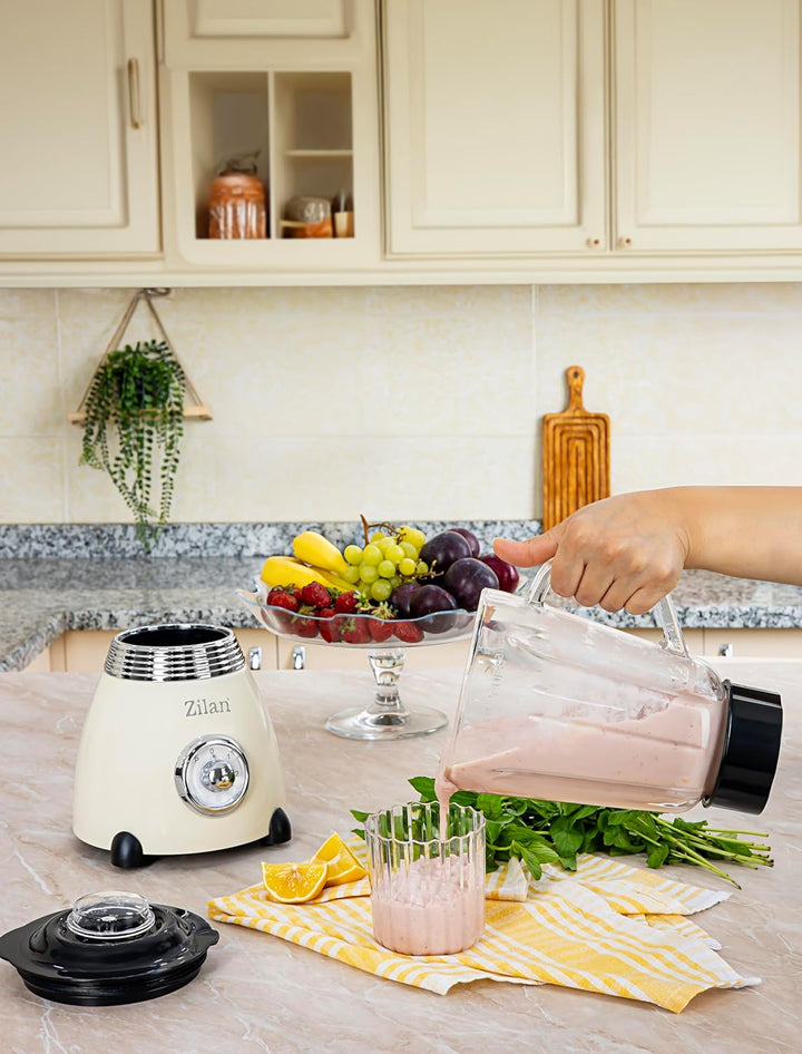 Standmixer Retro mit 1,5L Glasbehälter Zerkleinerer Smoothie Maker Mixer Edelstahlklinge 2 Geschwind