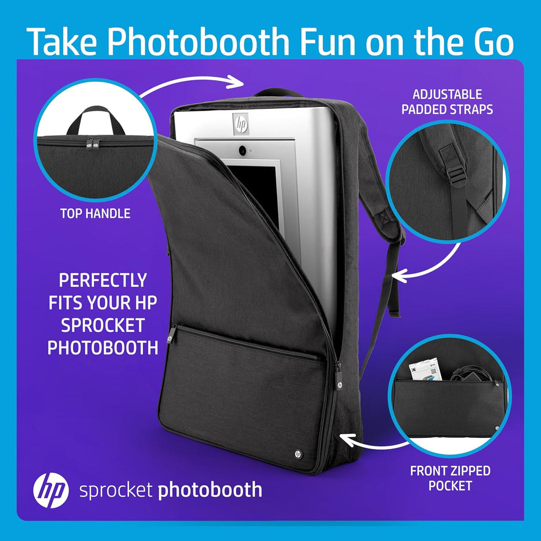 HP Sprocket Photobooth Reise-Rucksack (Schwarz) - Gepolsterte Tasche mit verstellbaren Trägern und v