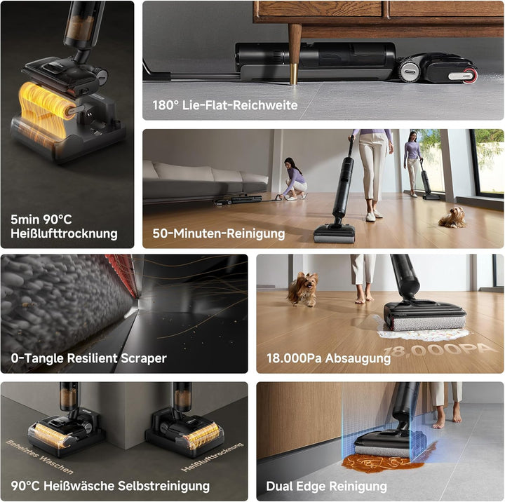 dreame H12 Pro FlexReach Nass- und Trockensauger, Flaches 180°-Design, Trocknung in 5 Minuten, 18.00