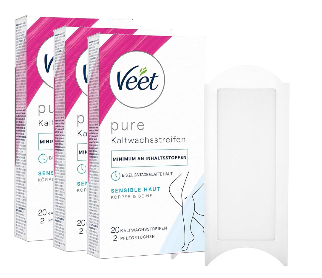 Kaltwachsstreifen 3er Pack Beine und Körper für sensible Haut für einfache Haarentfernung auch bei s