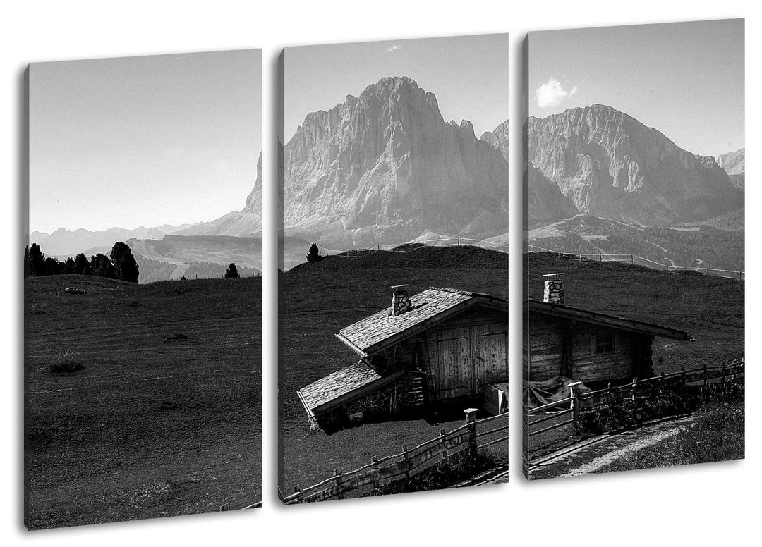 deyoli Holzhütte im Gebirge Format: 3-teilig 120x80 Effekt: Schwarz&amp;Weiss als Leinwandbild, Motiv fe