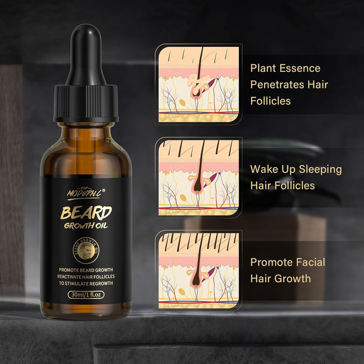 Bartwachstums-Set – Biotin-Bartwachstumsöl mit Roller zur Förderung des Haarwuchses – Bartserum zur