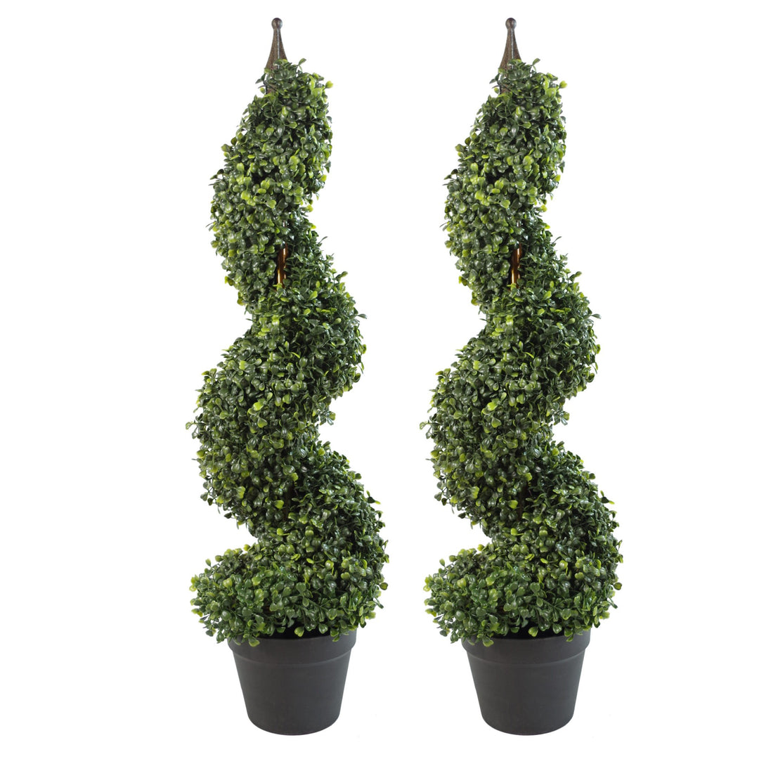 Leaf Künstlicher Buchsbaum-Turm, Formschnitt-Spirale, Metall, 90 cm hoch, Grün, LEAF-7004-PAIR 90 cm