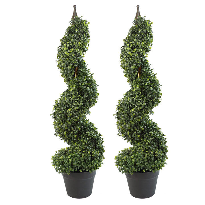 Leaf Künstlicher Buchsbaum-Turm, Formschnitt-Spirale, Metall, 90 cm hoch, Grün, LEAF-7004-PAIR 90 cm