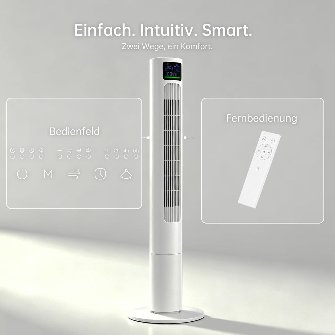 PHILODECO Turmventilator 115 cm, leiser Standventilator mit Fernbedienung mit 50W, 90° oszillierend,