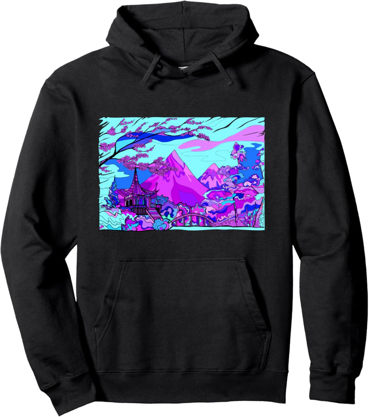 Retro japanische Vaporwave Anime Landschaft Pullover Hoodie