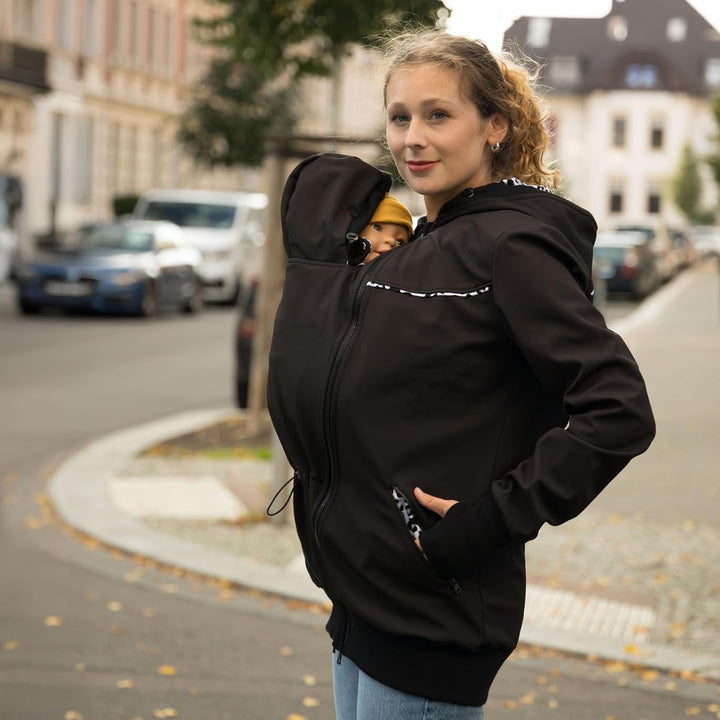 Viva la Mama 4in1 Tragejacke für Tragen auf dem Rücken oder der Brust, Softshell, Umstandsjacke + Kä