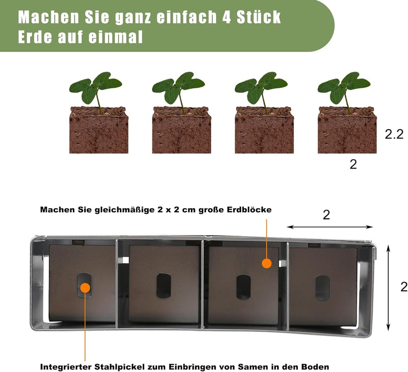 MaxEarn 4 Gitter Manueller Bodenblocker, 2-Zoll Hand Bodenklumpenmacher mit Verlängertem Griff, Pfla