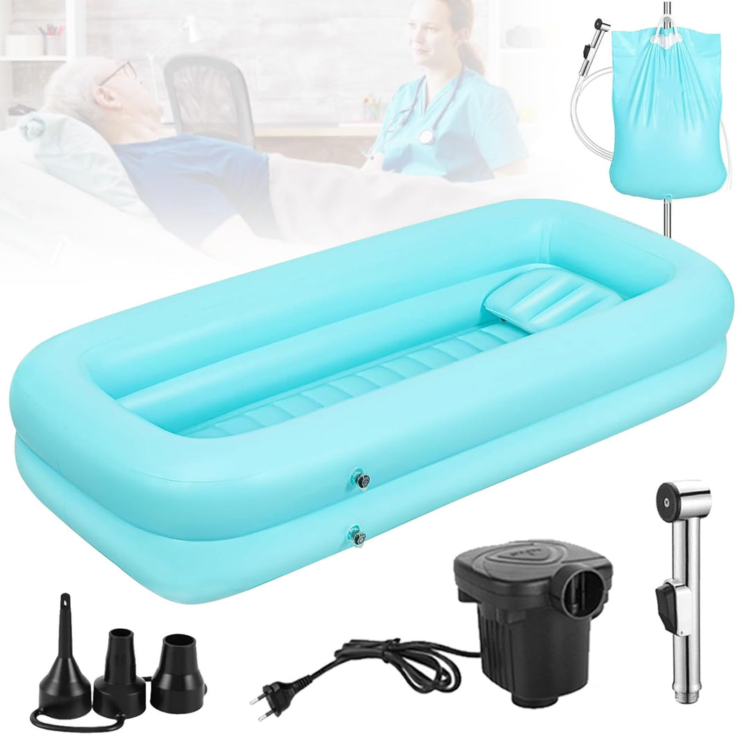Aufblasbare Badewanne, Aufblasbares Badewannen-Duschset mit Wasserbeutel & Luftpumpe für Behinderte,