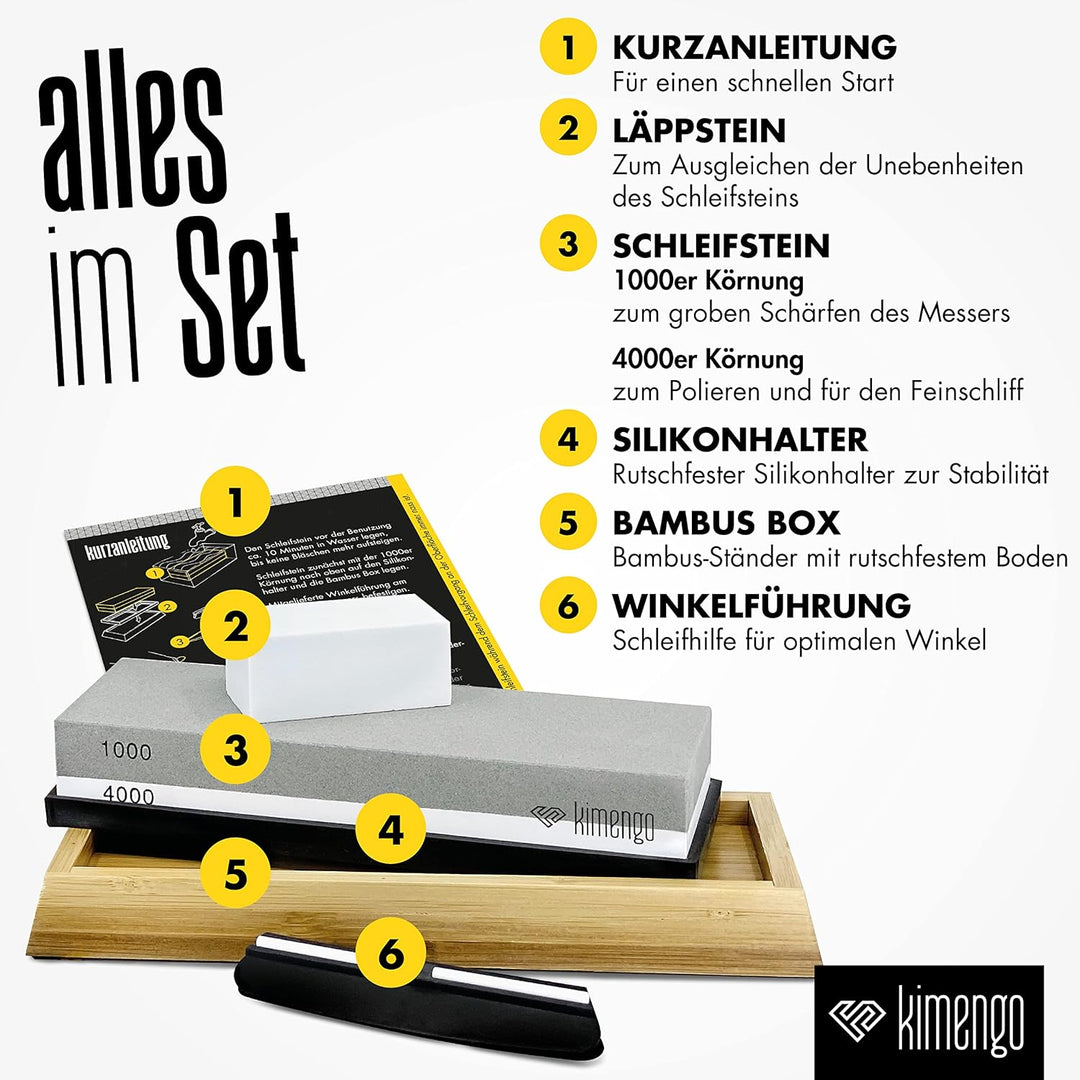 Schleifstein Körnung 1000/4000 [PROFI SET] 2-in-1 Wetzstein Messer schärfen, doppelseitiger Abziehst