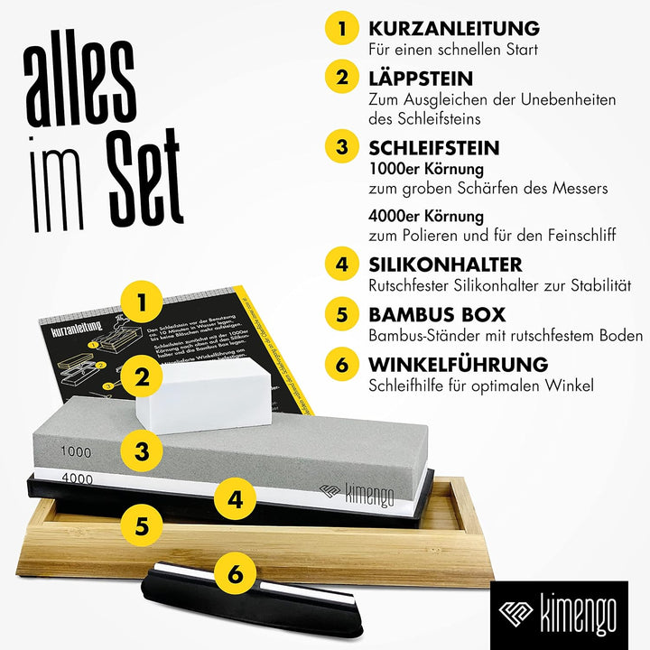 Schleifstein Körnung 1000/4000 [PROFI SET] 2-in-1 Wetzstein Messer schärfen, doppelseitiger Abziehst