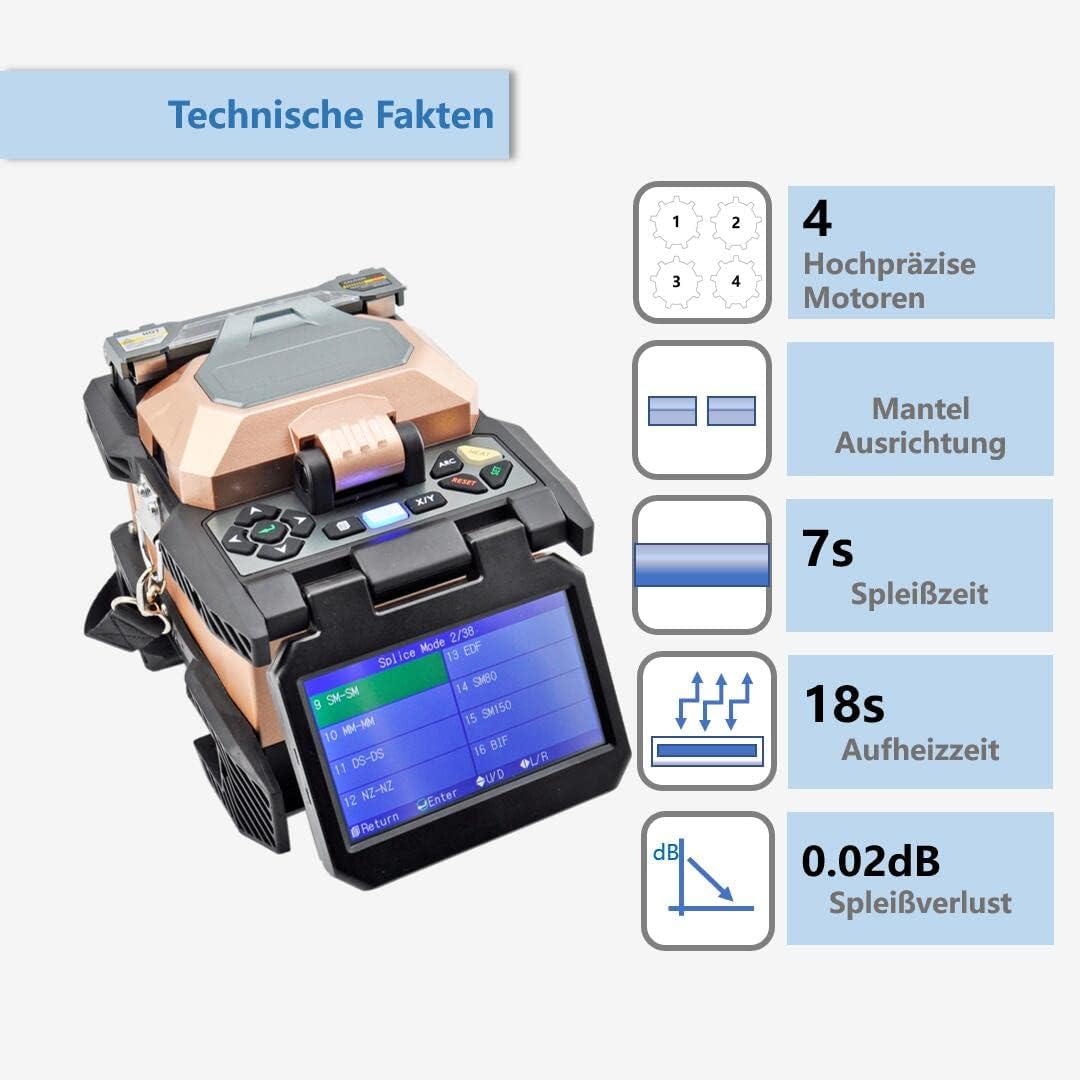 QIIRUN Glasfaser Spleissgerät Fusion Splicer, LWL Spleissgerät mit 4,3-Zoll-Touchscreen, Glasfaser-S