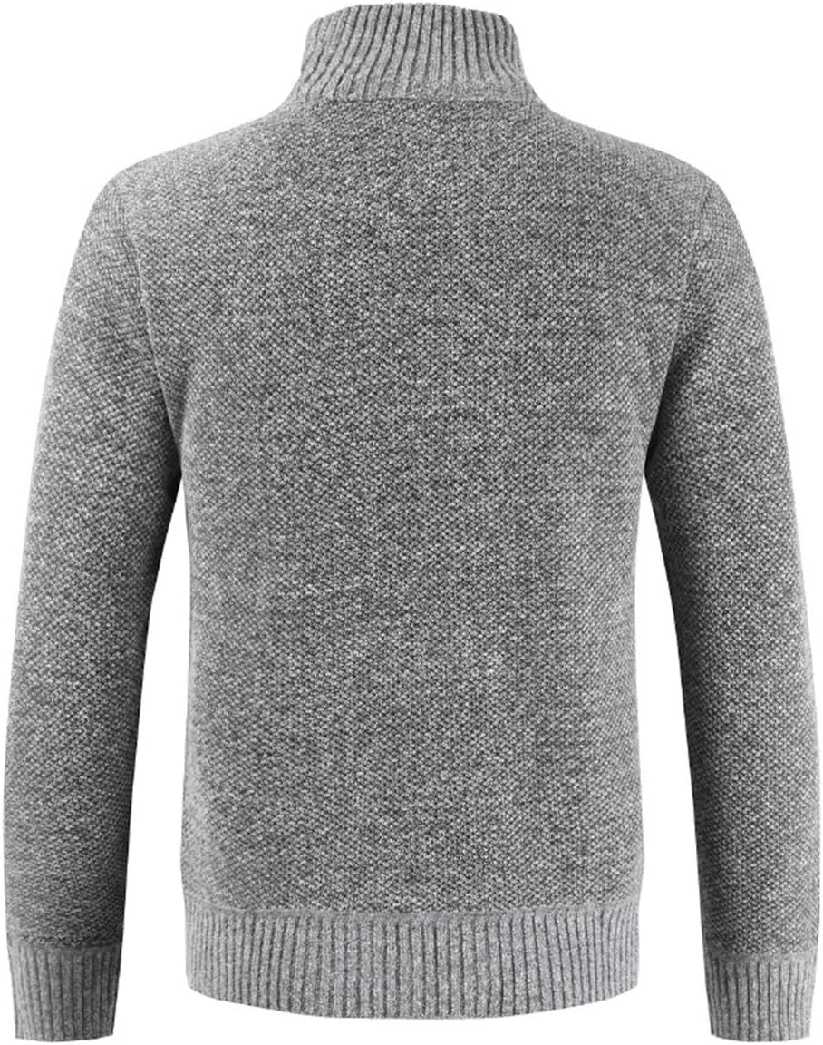 Sliktaa Herren Strickjacke Reissverschluss Cardigan Stehkragen Grobstrick Fleecejacke Warm Sweater J