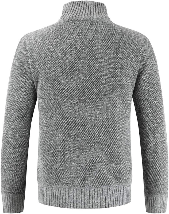 Sliktaa Herren Strickjacke Reissverschluss Cardigan Stehkragen Grobstrick Fleecejacke Warm Sweater J