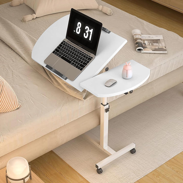 Verstellbarer Laptop-Tisch mit neigbarer, geteilter Schreibfläche, Rollen und abnehmbarem Aufbewahru