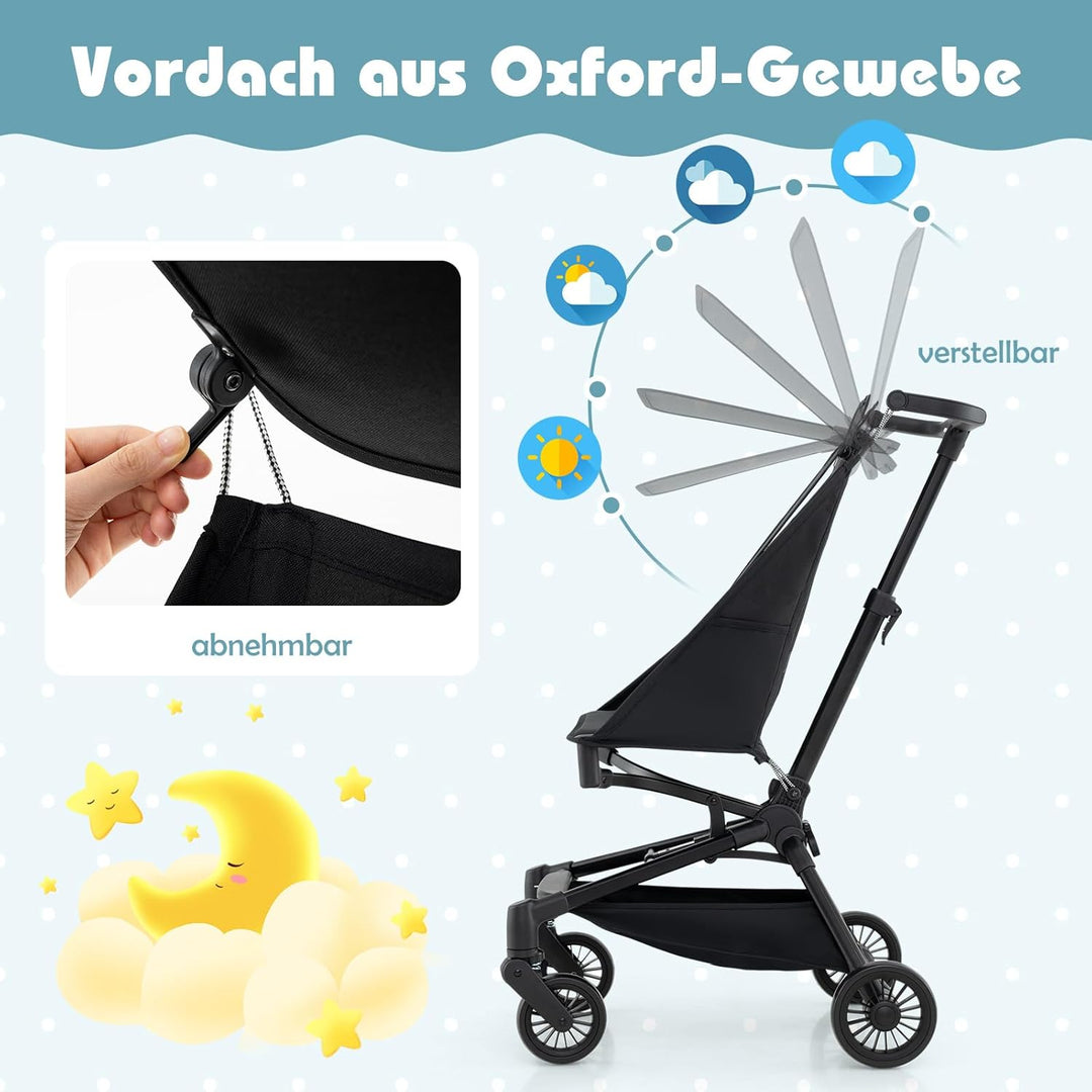 COSTWAY Kinderwagen klappbar für Flugzeug, Reisebuggy kompakt mit verstellbarer & abnehmbarem Verdec