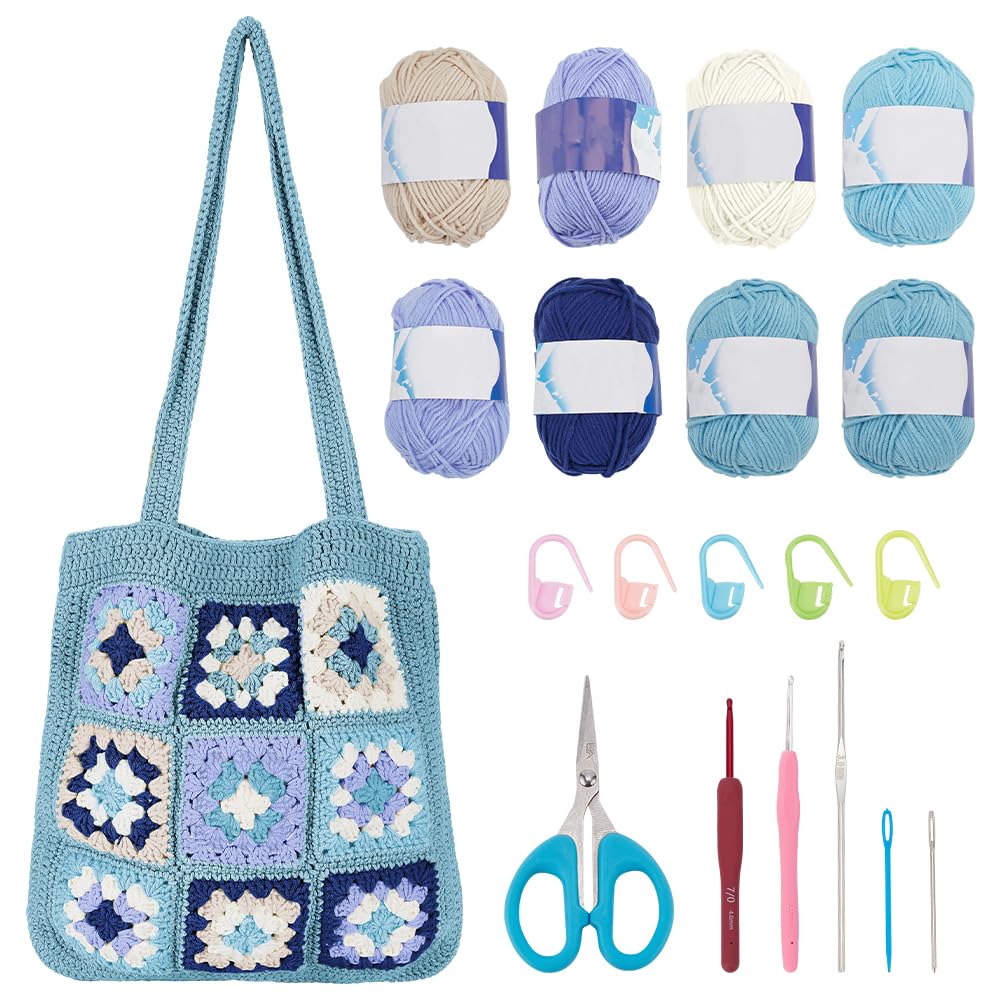 ORIGACH Häkel Tasche Set Für Anfänger, DIY Granny Square Tasche Starter Häkelset Für Erwachsene Mit
