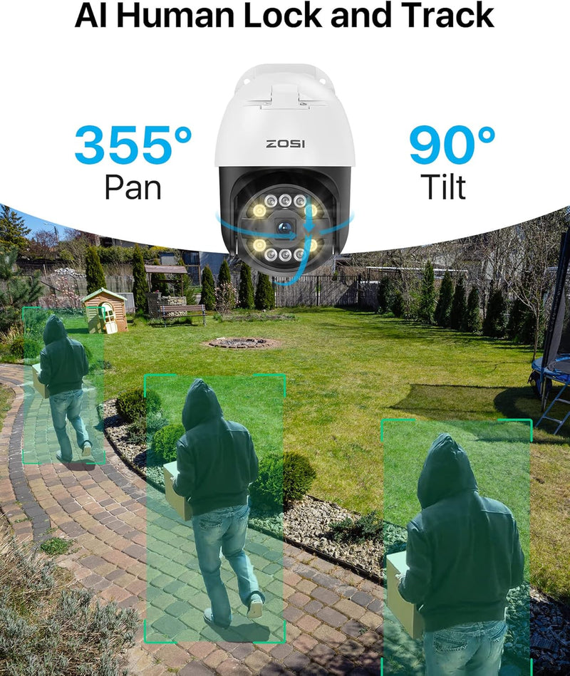 ZOSI 5MP PoE Überwachungskamera Set Aussen, 4X 355°/140° Schwenkbar IP Dome Kamera und 8CH 4K PoE NV