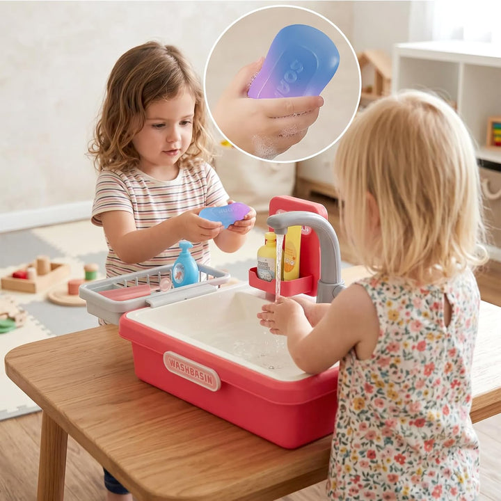 Waschbecken Kinder mit Wasserfunktion, Spielzeug Zähne, Zahnbürsten, Rosa, Rosa
