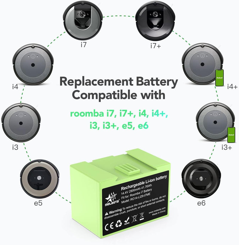 melasta i7 i3 i4 e5 e6 Ersatz Lithium-Ionen Batterie, 2900mAh 14,4V Akku für iRobot Roomba e und i S