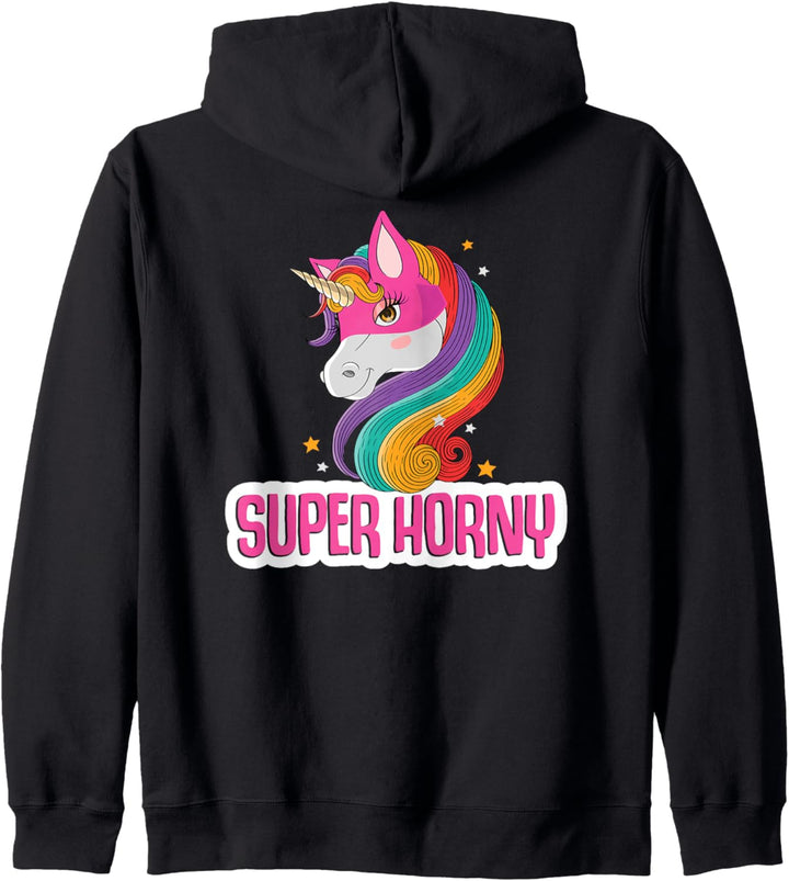 Einhörner Wortspiel Erwachsenen Einhorn Kostüm Super Horny Kapuzenjacke