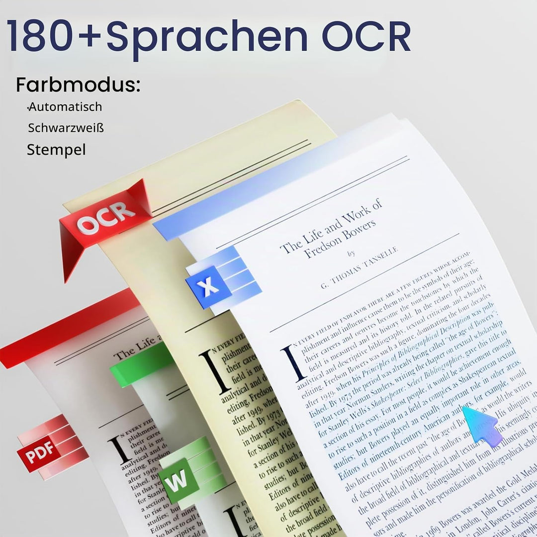 CZUR Buchscanner 14MP Scanner mit Led Schreibtischlampe, Dokumentenscanner mit OCR für Win und Mac,