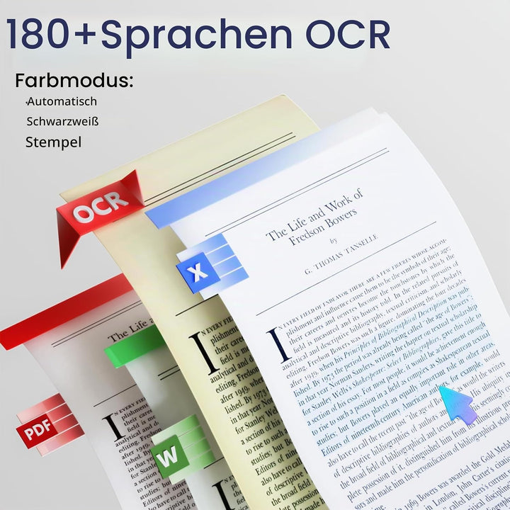 CZUR Buchscanner 14MP Scanner mit Led Schreibtischlampe, Dokumentenscanner mit OCR für Win und Mac,