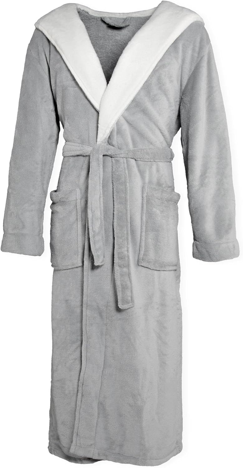 CelinaTex Texas Bademantel Kapuze M grau creme weiss Mikrofaser Damen Herren Morgenmantel Coral Flee