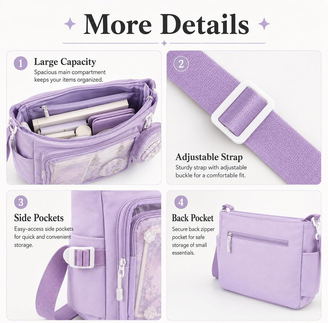 Ita Crossbody Tasche für Damen, Nylon Schultertasche mit transparentem Display-Fenster und herausneh