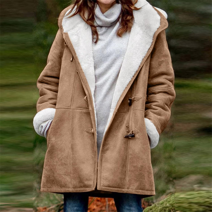 Oversize Fleecejacke Damen Lang Einfarbig Winterjacke Wildleder Sweatjacke mit Kapuze Zweireihige St