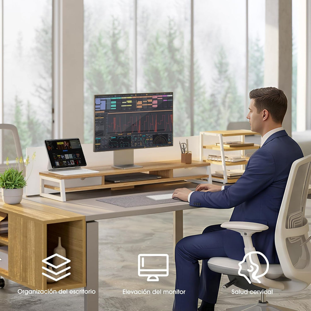 Fenge Dual Monitorständer Riser mit 2 Acryl Schubladen, 2 Etagen 108cm Computer Bildschirmständer fü