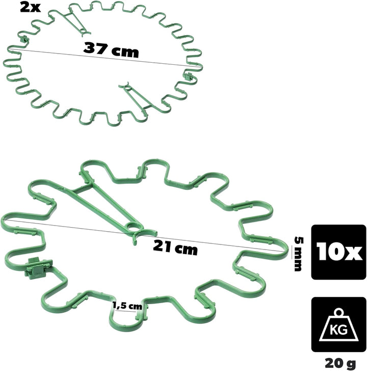 KADAX Staudenhalter Rund Ø 21 cm im 10er Set, Pflanzenhalter aus Kunststoff, Pflanzenstütze, Stauden