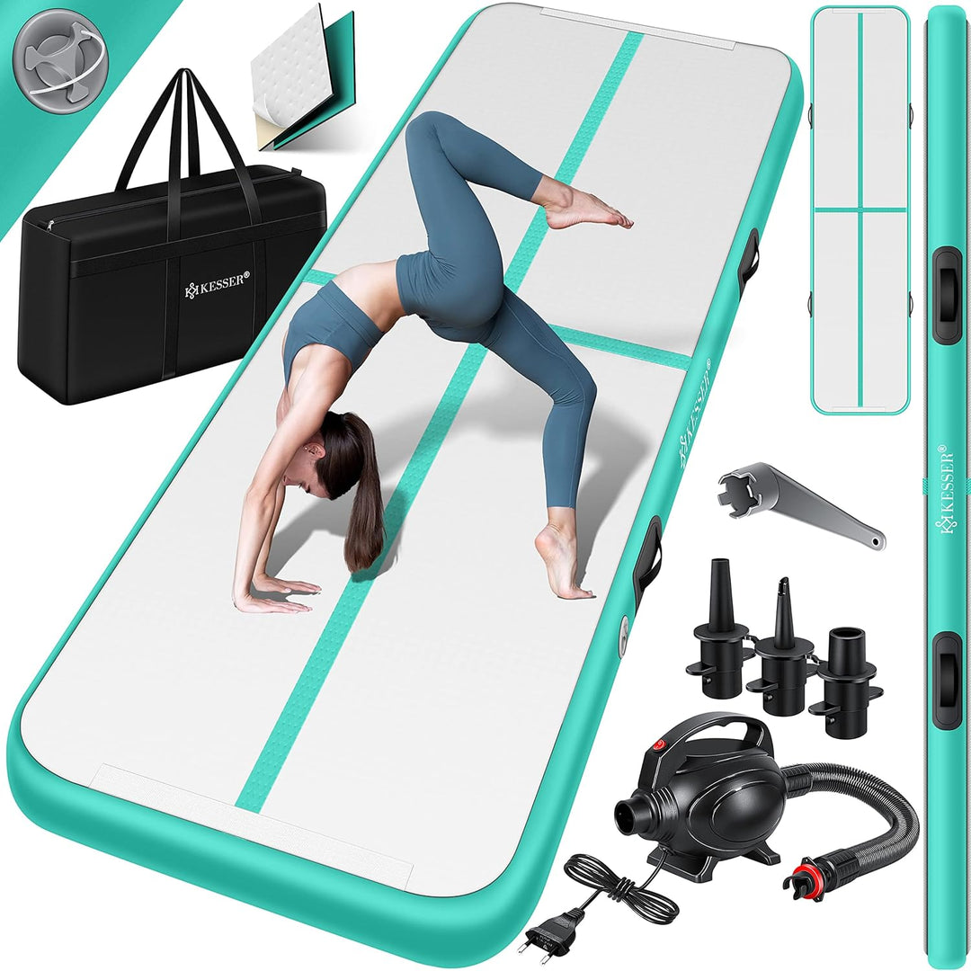 KESSER® Turnmatte Aufblasbar Airtrack Fitness-Matte Gymnastikmatte | inkl. Tragetasche & elektr. Luf