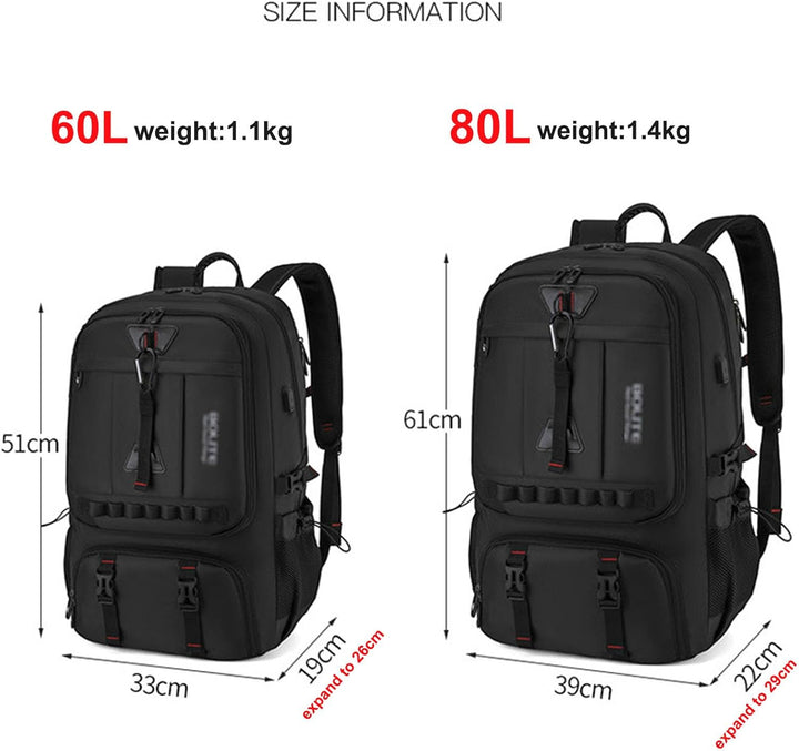 60L 80L Gross Reiserucksack Herren,Erweiterbar Handgepäck Rucksack,Wasserdichter 17-Zoll Laptoptasch