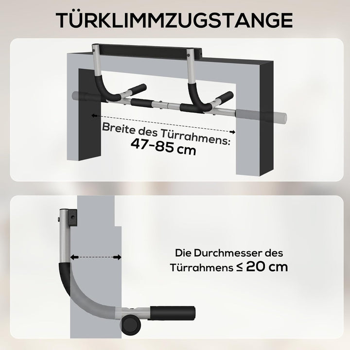 HOMCOM Klimmzugstange, Trainings Halterung, Multifunktions-Türreck, Stahl, Schaumstoff, PE, Schwarz+