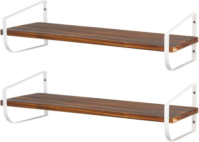 mDesign modernes Wandregal – langes Holzregal mit rostbeständigen Metallhalterungen – Hängeregal für