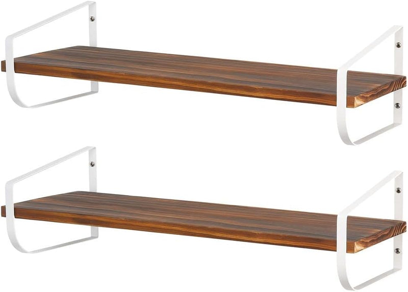 mDesign modernes Wandregal – langes Holzregal mit rostbeständigen Metallhalterungen – Hängeregal für