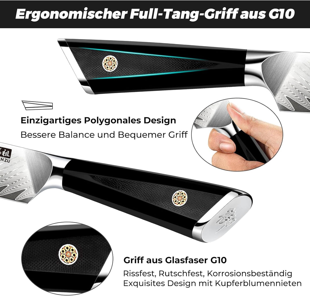 SHAN ZU Kochmesser Allzweckmesser Profi 15cm 67 Schichten Damaststahl Küchenmesser mit G10 Griff - G