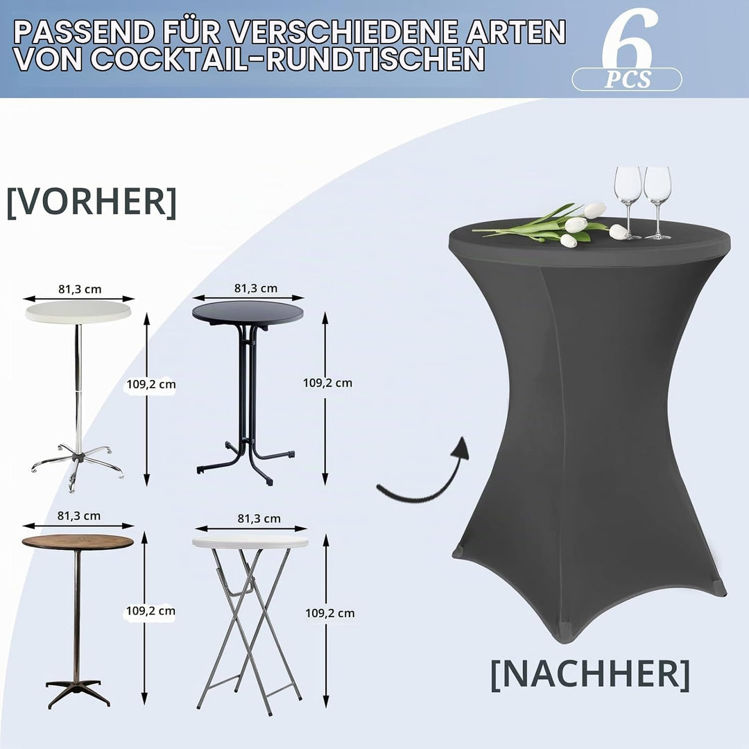 6 Stück stehtisch hussen stehtische Spandex Stretch Tischdecke 80cm, für Bistrotisch Ø 80-85 cm, Für
