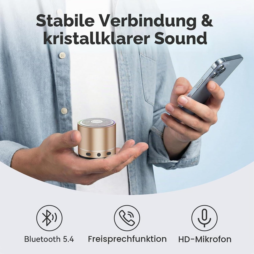 Mini Bluetooth Lautsprecher (83g), Musikbox Bluetooth 5.4 mit RGB Lichter, HD-Sound &amp; Starke Bass, T